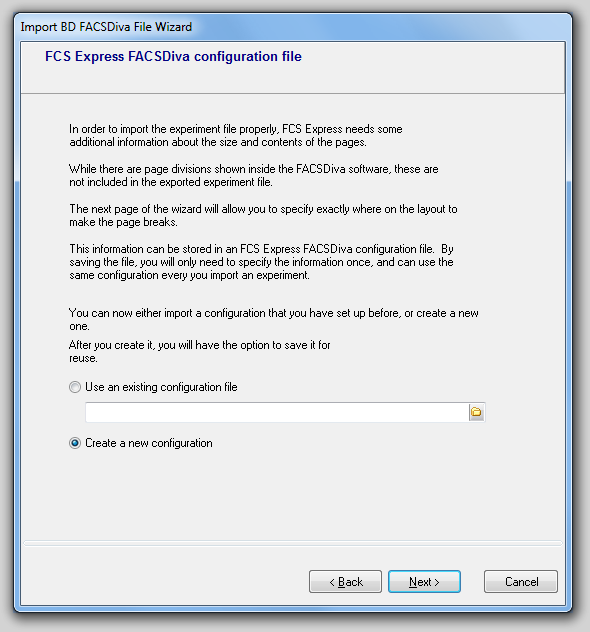 图23.2  Import FACSDiva File Wizard - Configuration File (导入FCSDiva文件向导 - 配置文件)